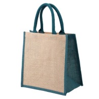 Jute bag with cotton handles - coloured gussets