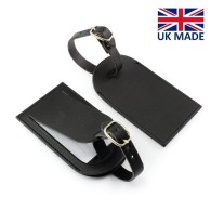 Luggage tag with recycled leather flap
