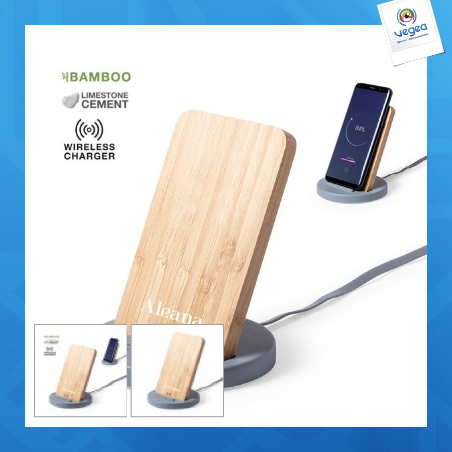 Cement and bamboo support with 5w wireless charge